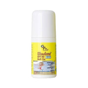 Sunscreen bottle with yellow label on a white background
