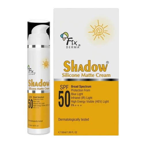 Fixderma Shadow Silicone Matte Cream SPF 50 with packaging on a white background