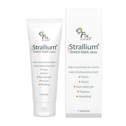 Strallium stretch mark cream with packaging on a white background