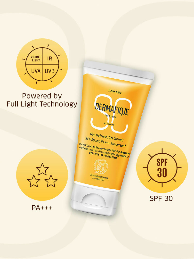 Dermafique Sun Defense Gel Creme SPF 30 Sunscreen, Prevents Tanning And Pigmentation