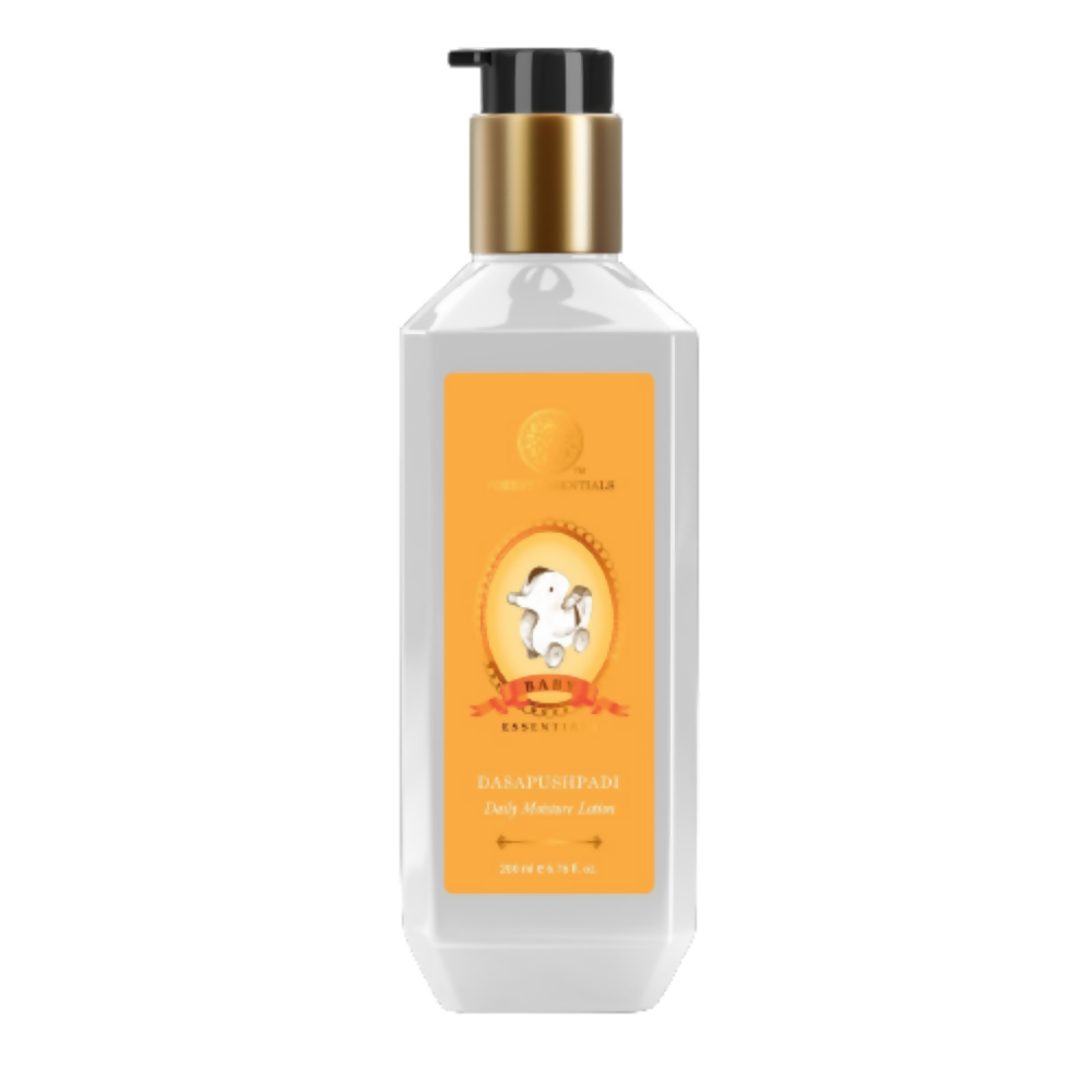 White bottle with gold pump and orange label on a white background