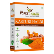 Box of The Forest Herbs Kasturi Haldi wild turmeric powder on a white background