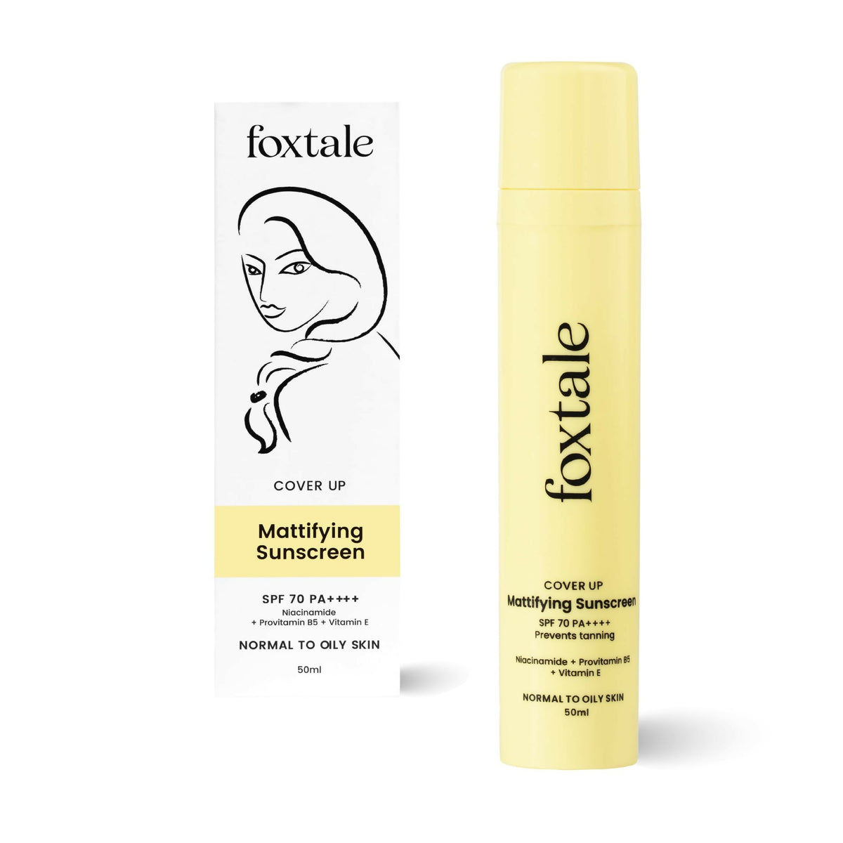 Foxtale Mattifying Sunscreen packaging on a white background