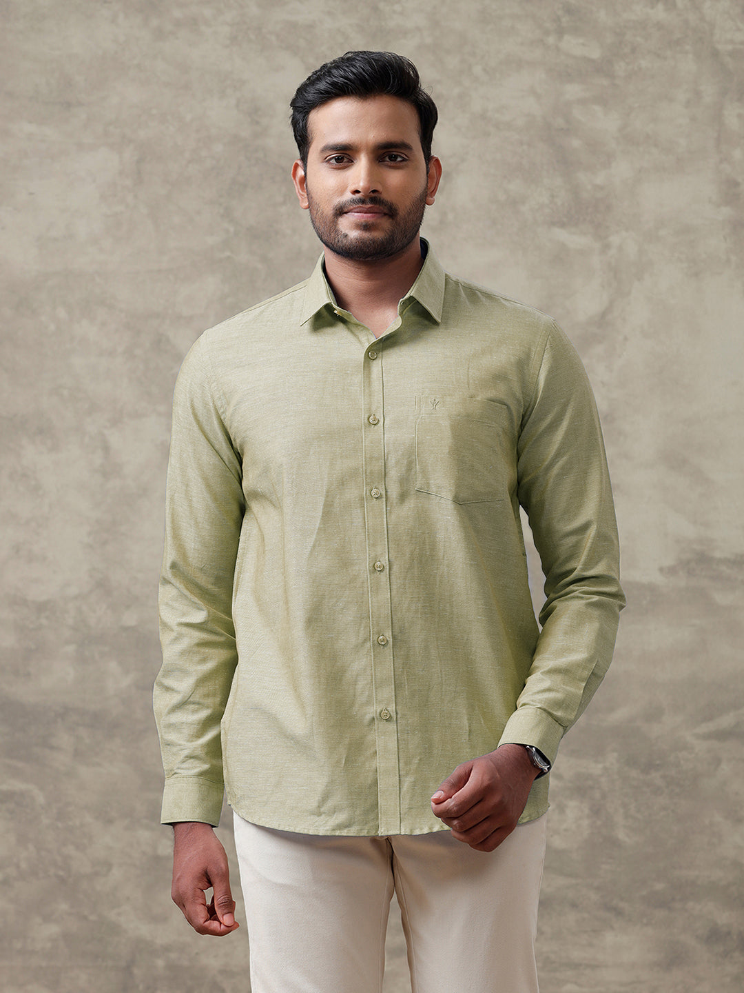 Men Linen Cotton Shirt Olive Green LF25