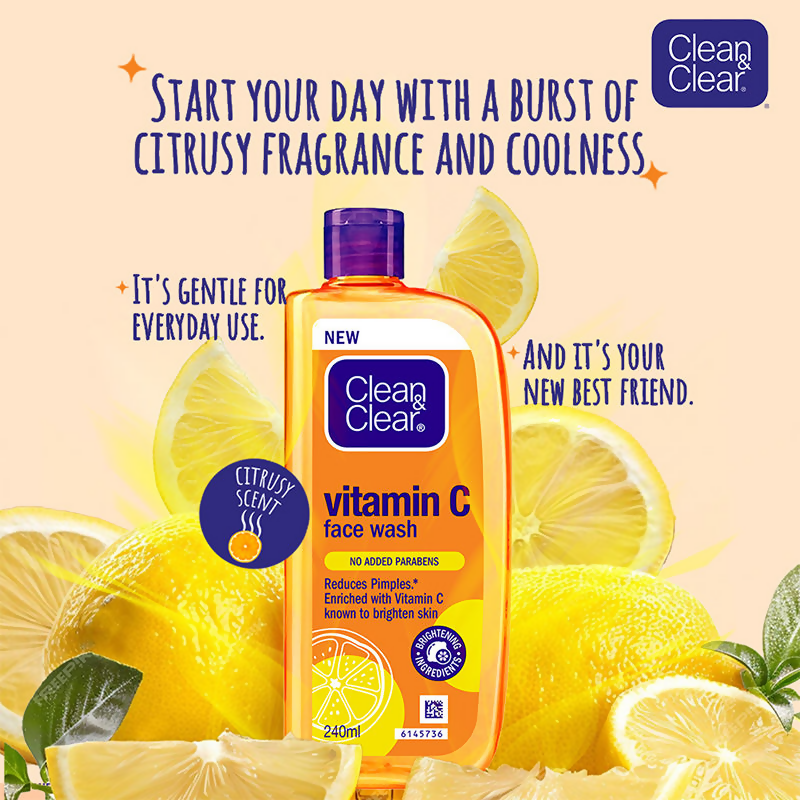 Clean & Clear Vitamin C Face Wash - Gentle Brightening & Hydrating Cleanser Reduces