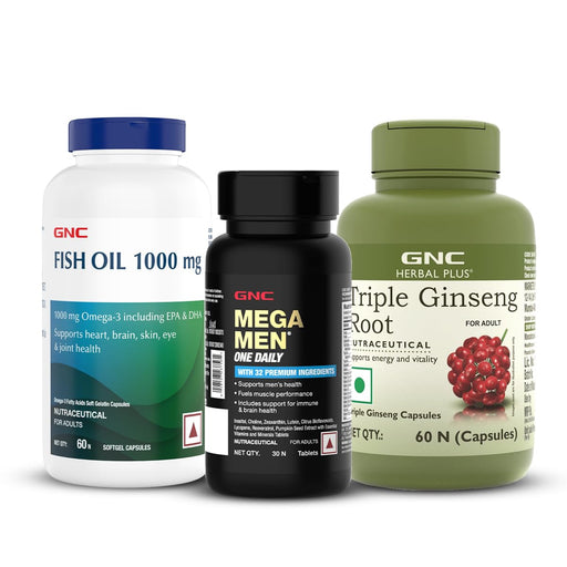 GNC Men's Energy & Immunity Multivitamin, Fish Oil, Ginseng Set