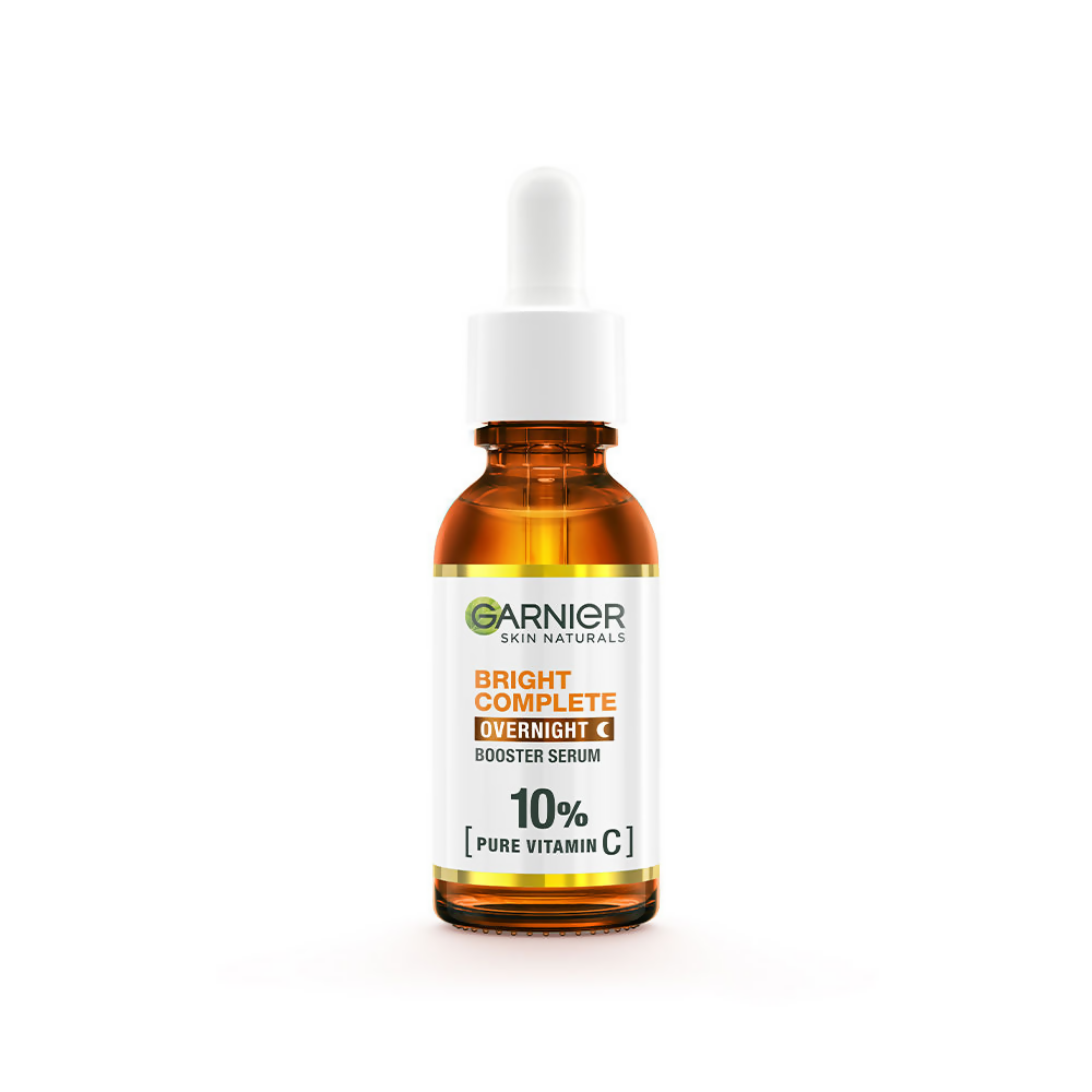 Garnier Bright Complete Overnight Booster Serum bottle on a white background