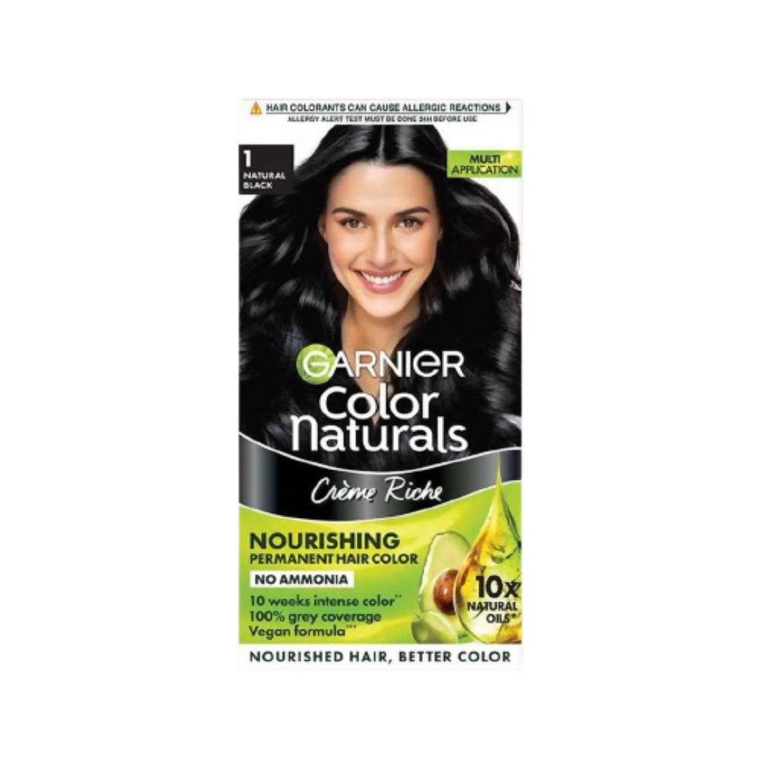 Garnier Color Naturals hair color packaging with a woman's face on a white background