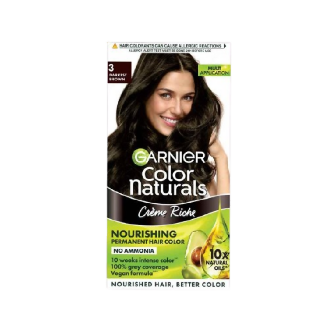 Garnier Color Naturals hair color packaging with a woman's face on a white background