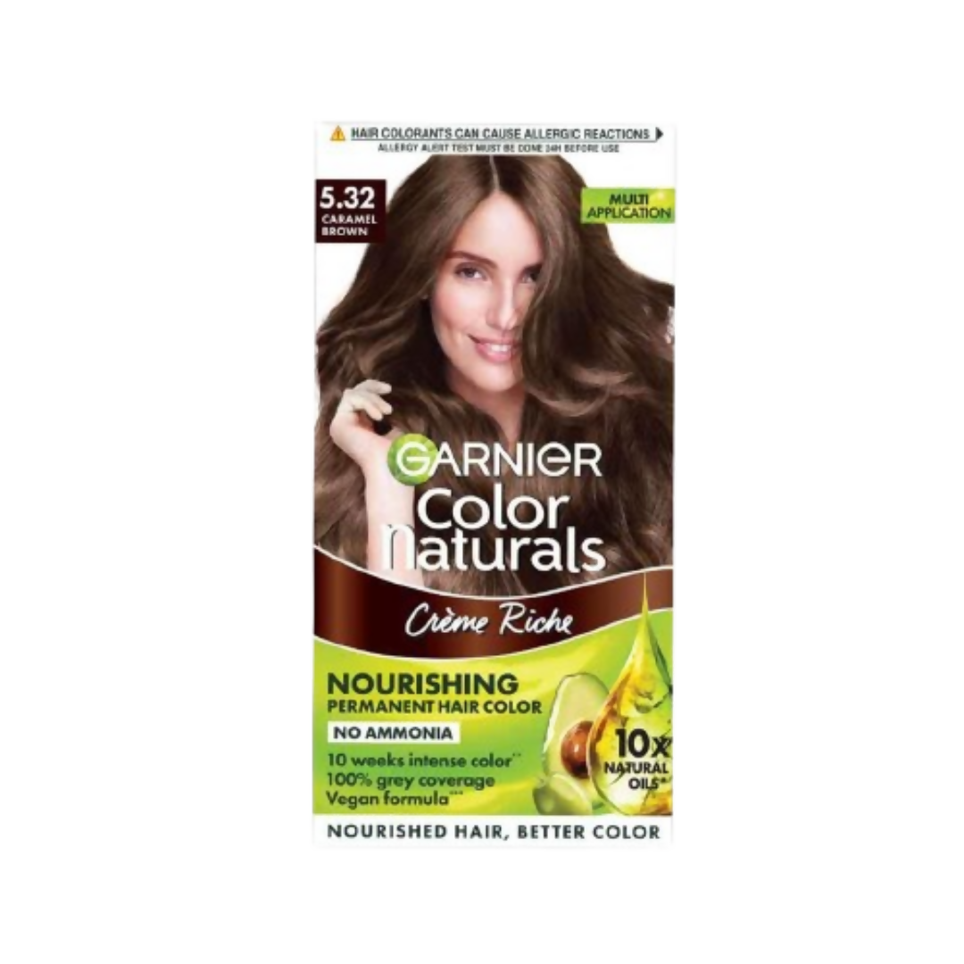 Garnier Color Naturals hair color packaging with a woman's face on a white background