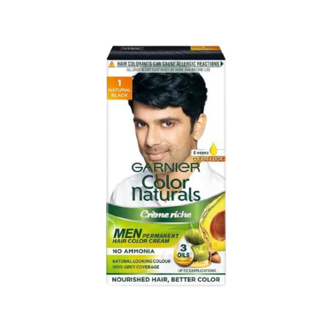Garnier Color Naturals hair color cream packaging with a man's face on the box.