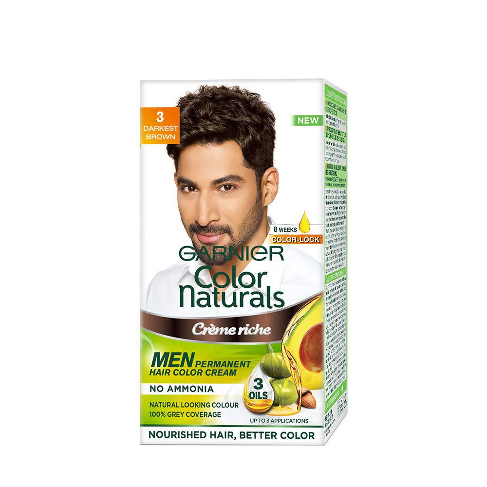 Garnier Color Naturals Men's hair color cream packaging with a man's face on the box.