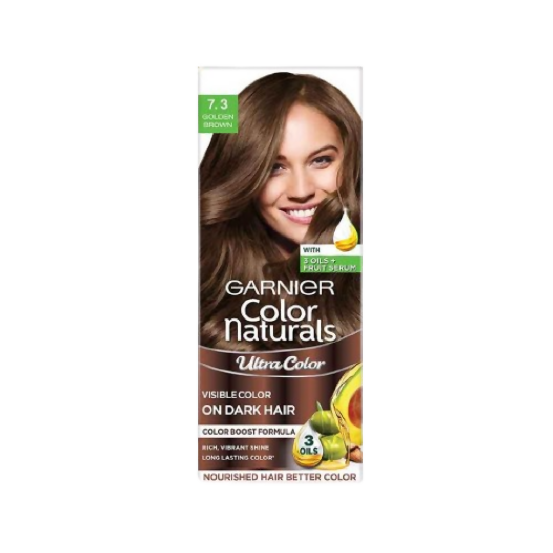 Garnier Color Naturals hair color packaging with a model's face on a white background