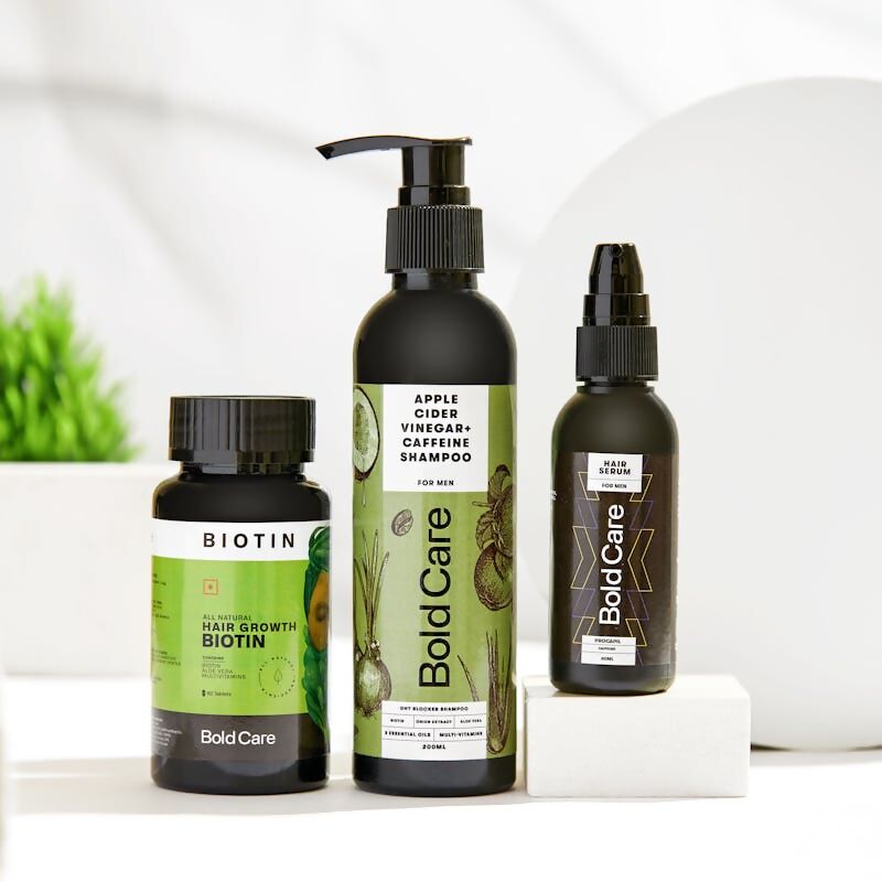Bold Care DHT Blocker Shampoo + Procapil Serum + Biotin Supplements Combo