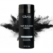 Gleva hair building fibers container with black powder around on a white background