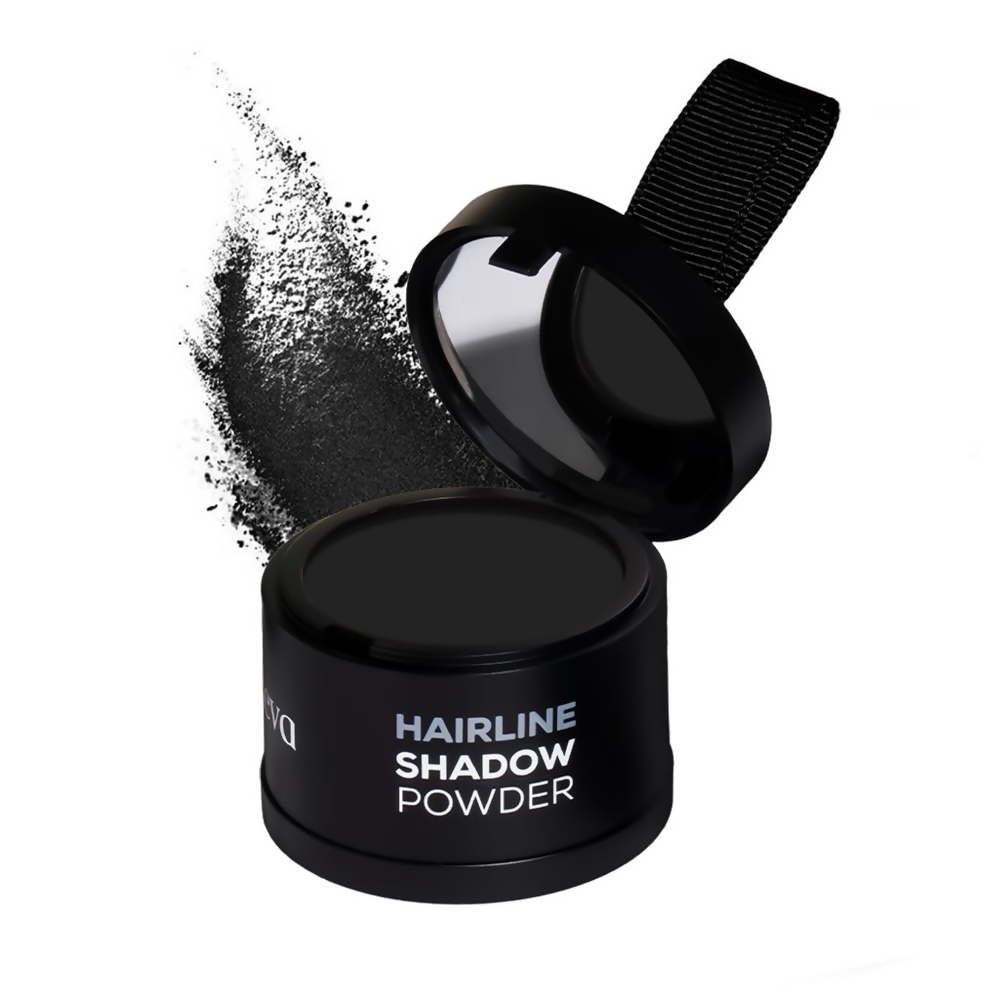 Black hairline shadow powder with open container on a white background