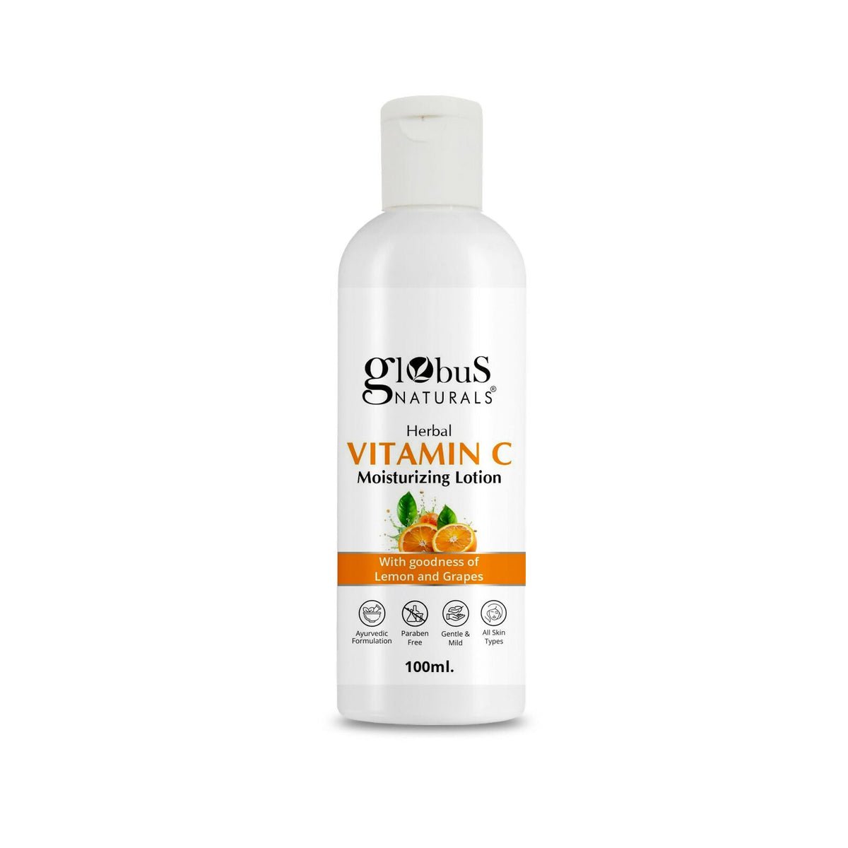 Globus Naturals Vitamin C moisturizing lotion bottle on a white background