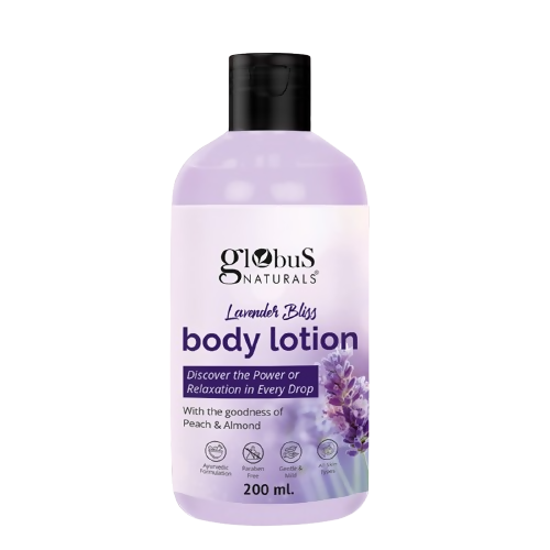 Globus Naturals Lavender Bliss body lotion bottle on a white background