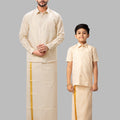 Like Father Like Son Full Sleeves Tissue Jari Shirt Dhoti Combo Sankalpam Gold