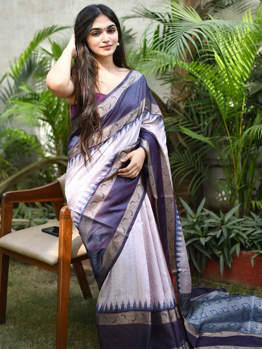 Gadwal Border Zari Chex Ikkat Print Saree
