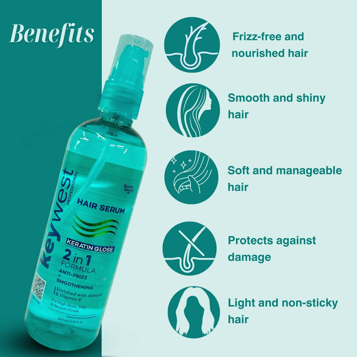 Keywest Professional Keratin Gloss Hair Serum - 2in1 Formula Anti-Frizz + Smoothening