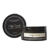 Gulnare Skincare Coffee Caramel body scrub with black and white packaging on a white background