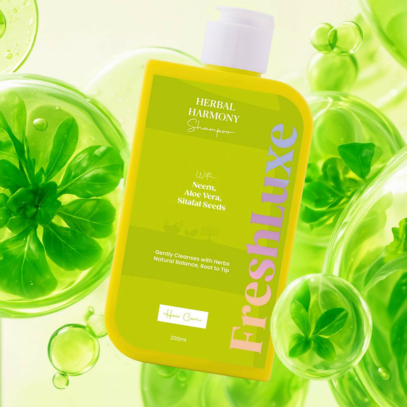 FreshLuxe Herbal Harmony Shampoo Anti-Dandruff Hair Cleanser with Aloe Vera, Neem & Sitafal