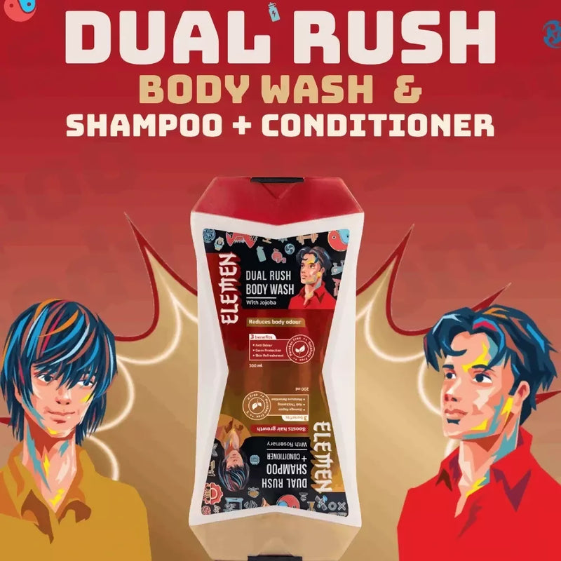 Elemen Dual Rush – Body Wash + Shampoo & Conditioner with Jojoba and Rosemary
