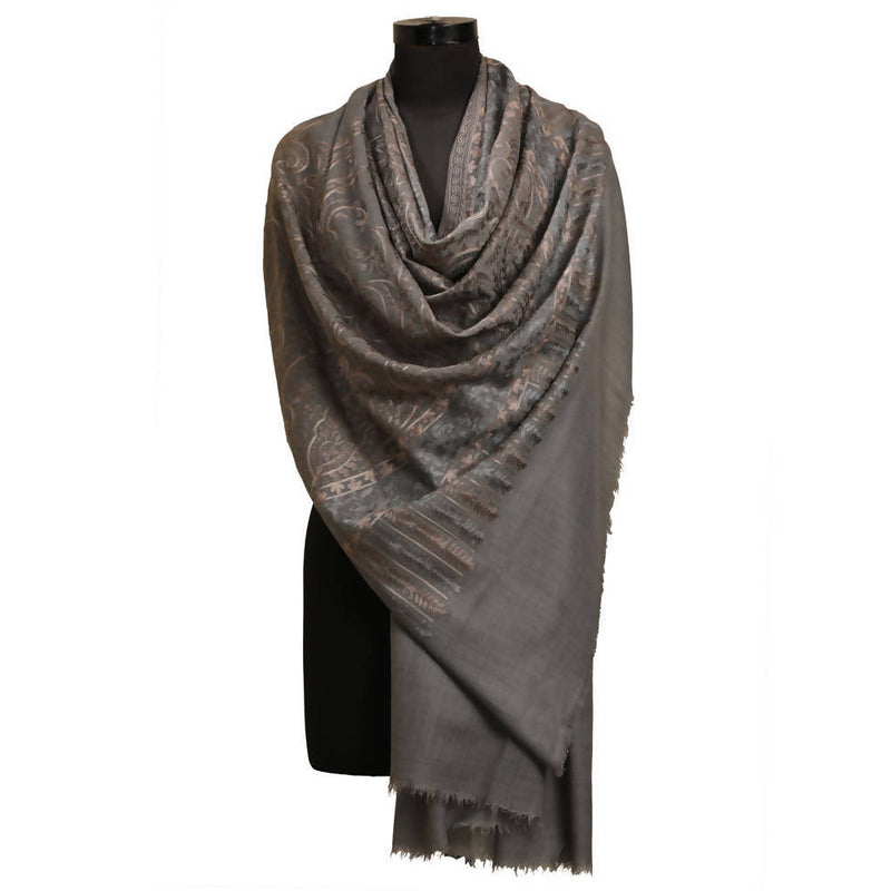 Nizalia Cashmere Fine Wool Grey Nulki Design Shawl - Limited Time Offer