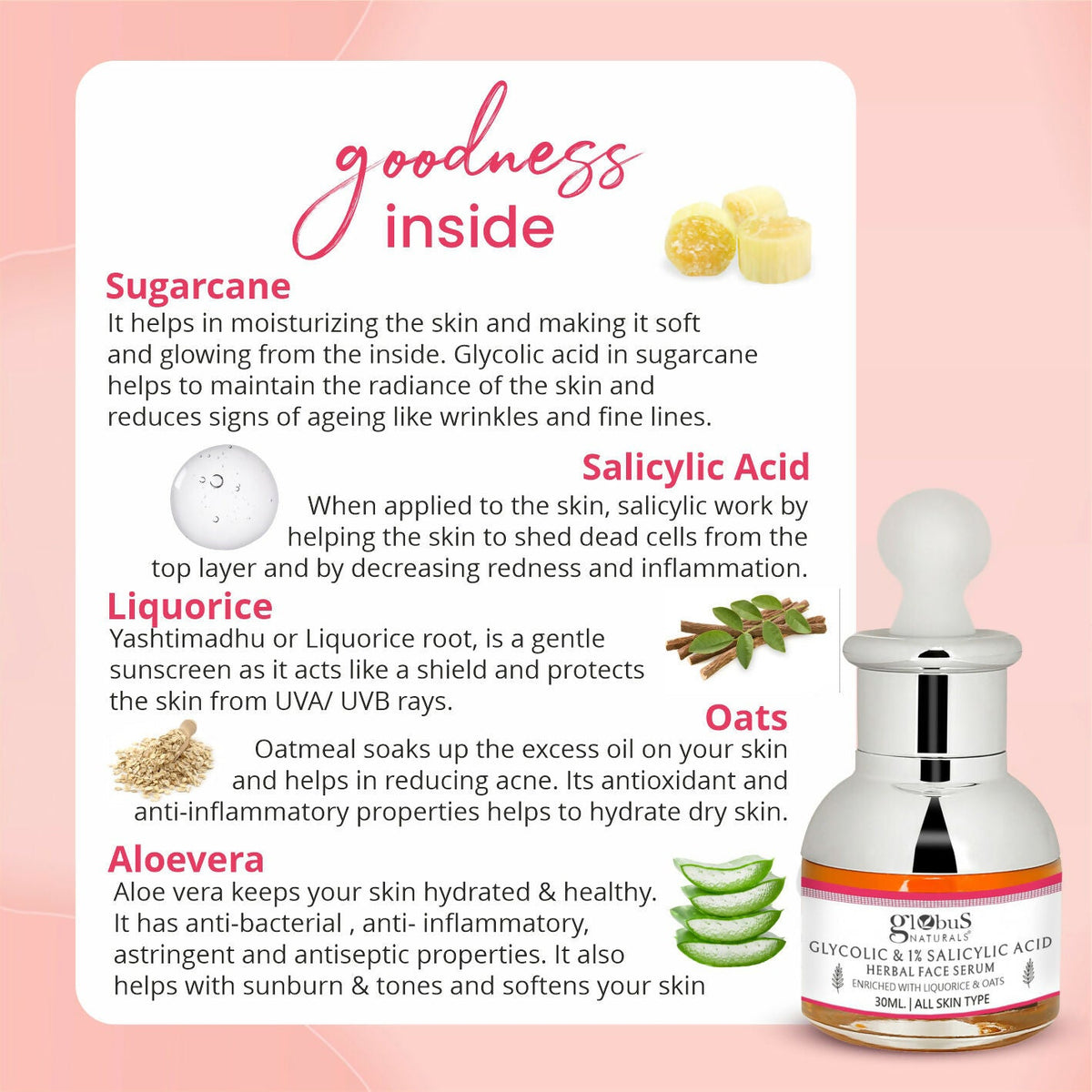 Globus Naturals Glycolic & 1% Salicylic Acid Anti Acne Face Serum
