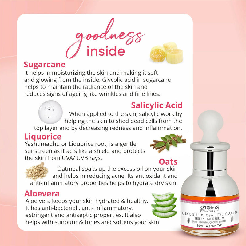 Globus Naturals Glycolic & 1% Salicylic Acid Anti Acne Face Serum