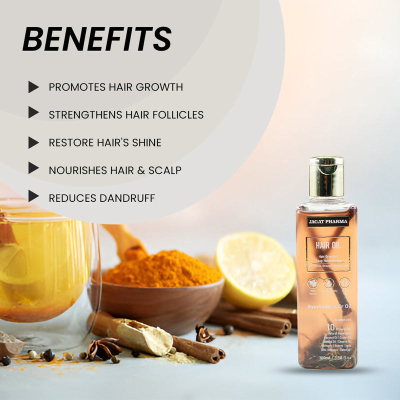 Jagat Pharma Hair Oil for Dense, Strong & Smooth Hair | Infused With 10 Powerful Ayurvedic Herbs