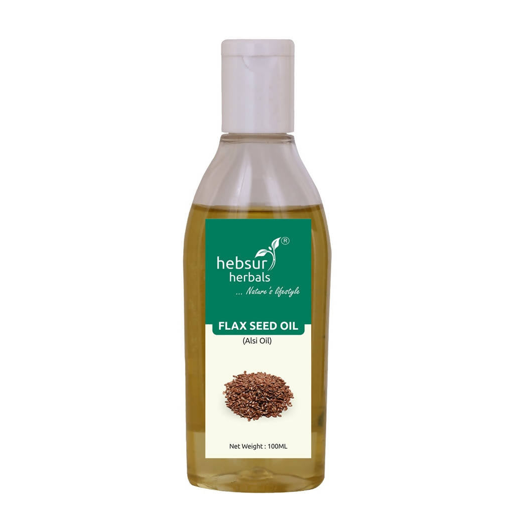Bottle of Hebsur Herbals Flax Seed Oil on a white background