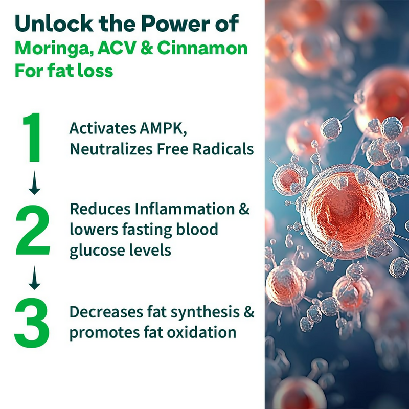 OZiva ACV Moringa For Weight Loss 3-in-1 Fat Oxidation Formula Tablets - Green Apple Flavor