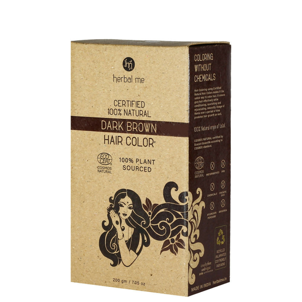 Box of herbal me dark brown hair color on a white background