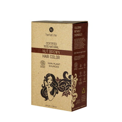 Box of herbal me Nut Brown hair color on a white background