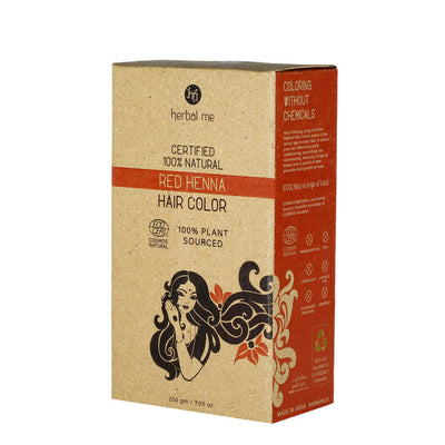 Box of herbal me red henna hair color on a white background