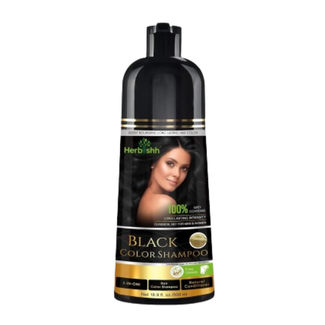 Herbish Black Color Shampoo bottle on a white background