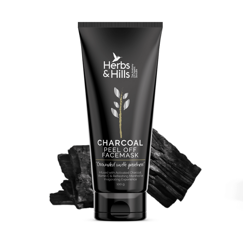 Herbs & Hills Charcoal Peel Off Facemask with activated charcoal on a white background