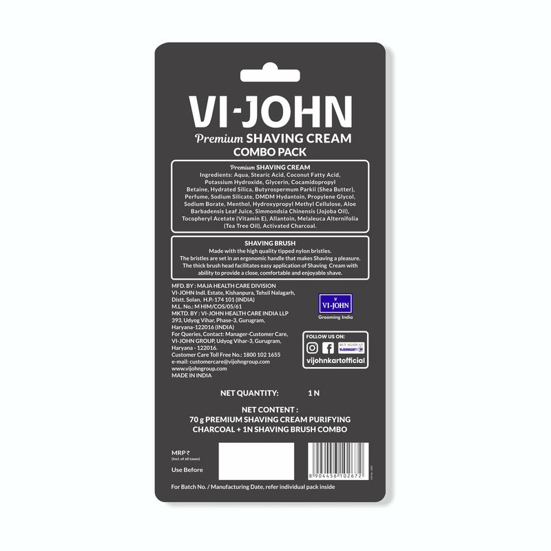 VI-JOHN Dermatologically Tested Premium Claming Aqua Shaving With Shaving Brush Cream Enriched with Aloevera & Almond Oil free From Silicone, Paraben & Mineral Oil