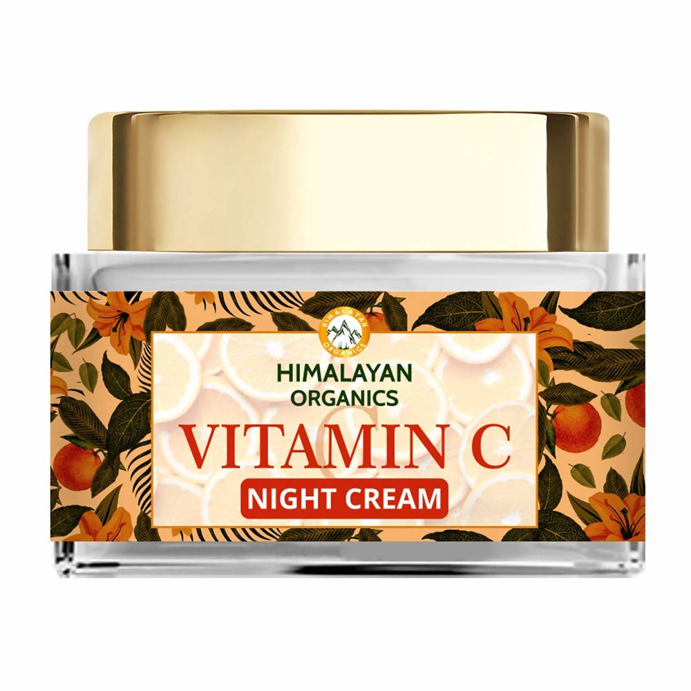 Himalayan Organics Vitamin C Night Cream jar with gold lid on a white background