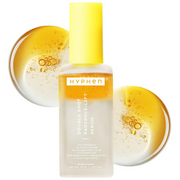 Hyphen Double Shot Radiance Lift Serum bottle with yellow cap and serum on a white background