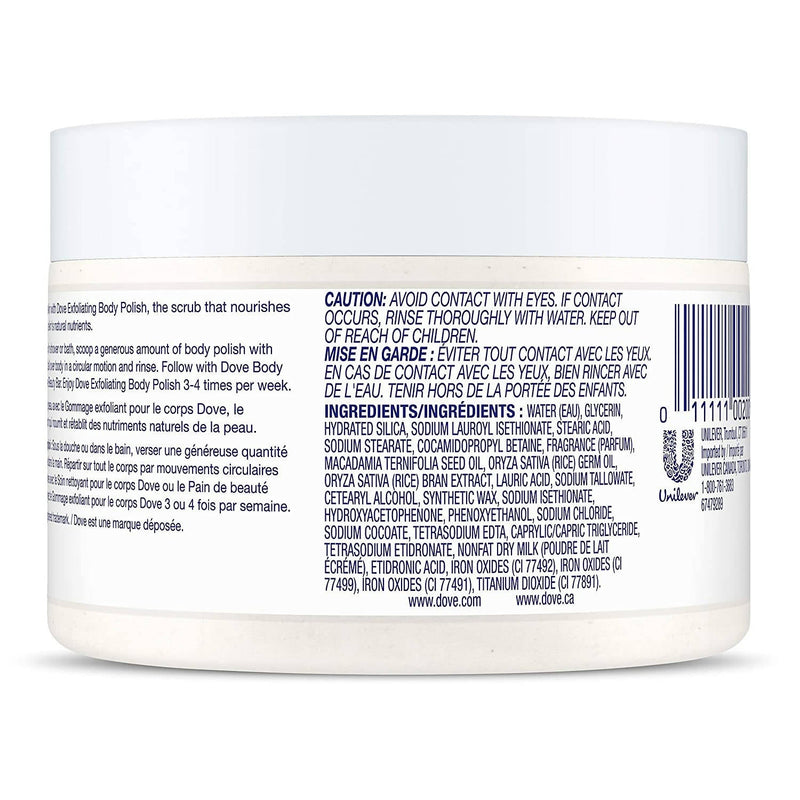 Dove Crushed Macadamia & Rice Milk Moderate Exfoliating Body Scrubating Body Polish Scrub