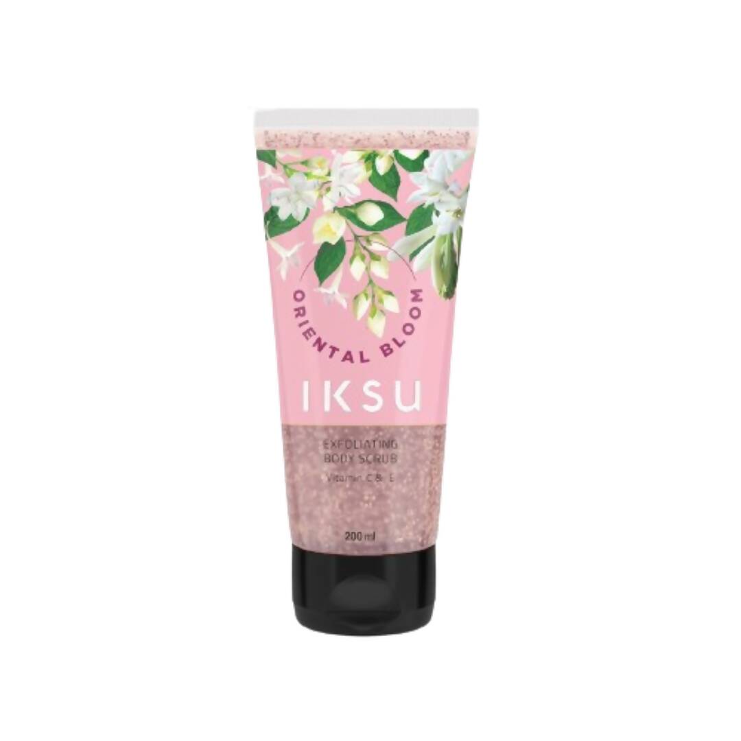 Iksu Oriental Bloom exfoliating body scrub tube on a white background