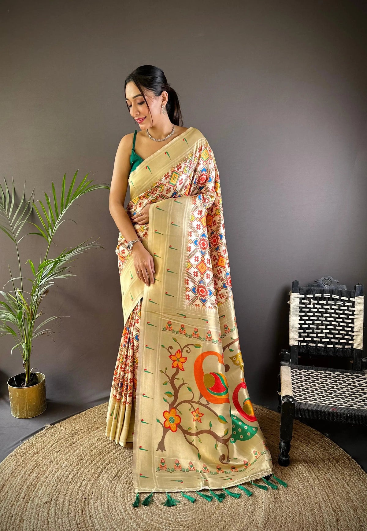 Patola Print Soft Paithani Silk Saree