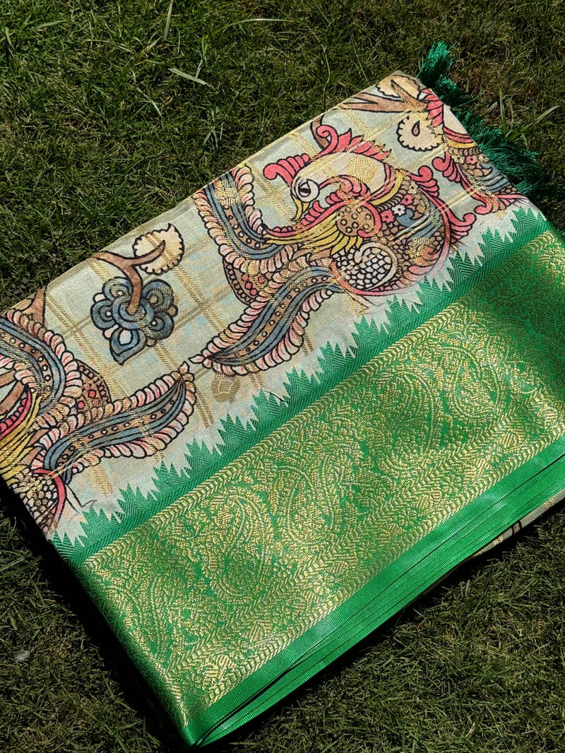 Vibrant Banarasi Kalamkari Printed Saree