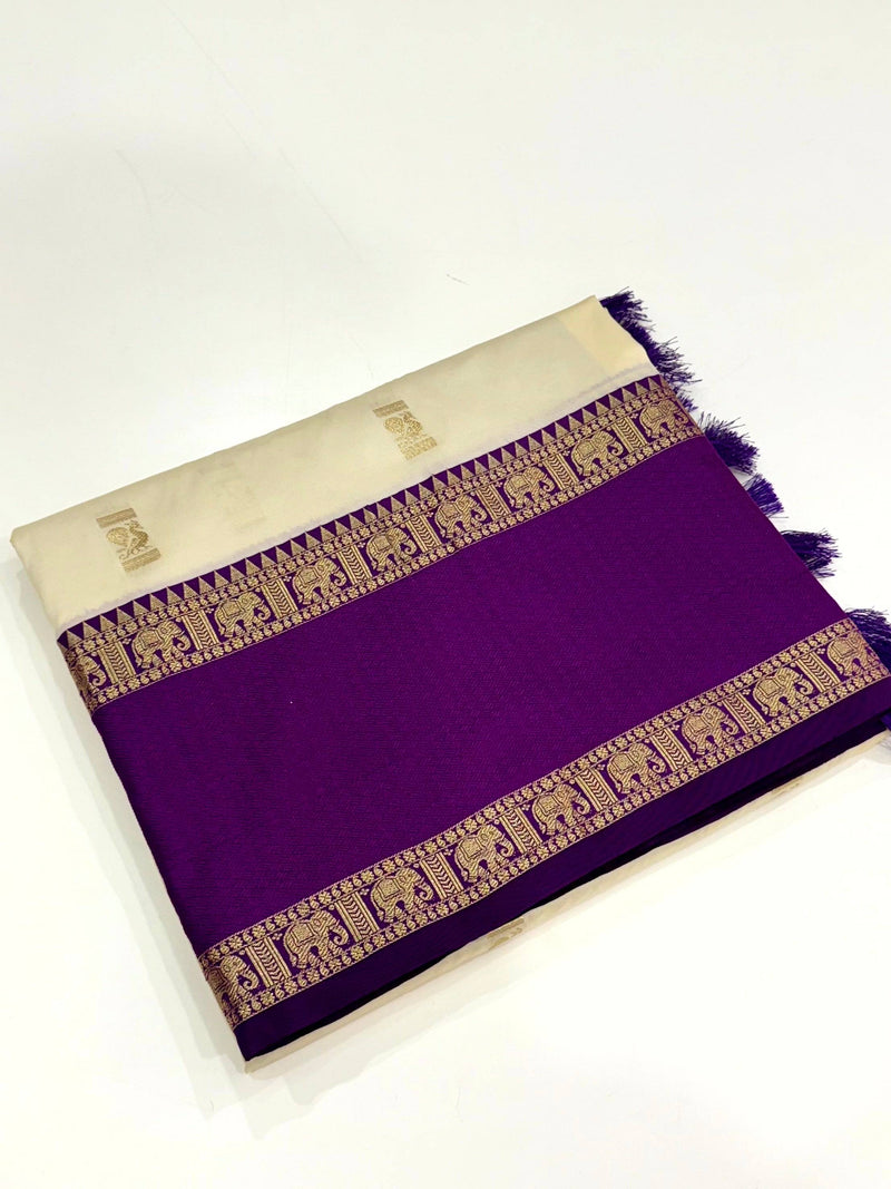 White Gadhwal Pure Soft Silk Saree