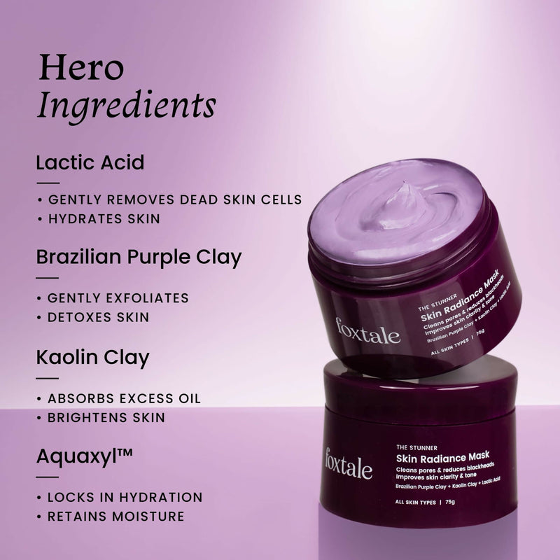 Foxtale De-Tan Face Mask For Glowing Skin - Clay Mask with Lactic Acid For Tan Removal, Reduction in Blackheads, Instant Brightening