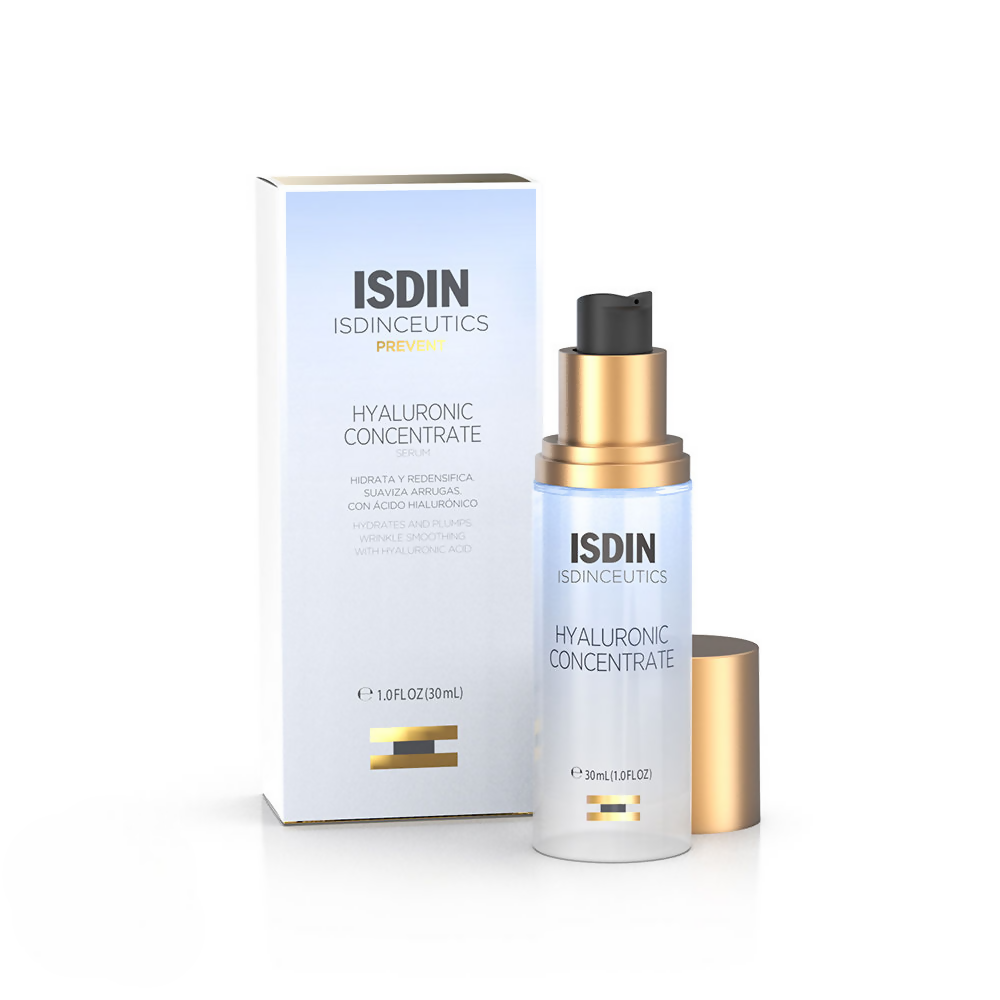 ISDIN Hyaluronic Concentrate skincare product and packaging on a white background