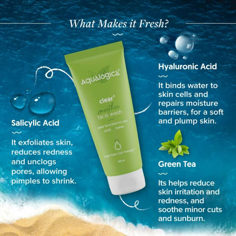 Aqualogica Clear+ Smoothie Face Wash with Green Tea & Hyaluronic Acid, Facial Cleanser for Men & Women